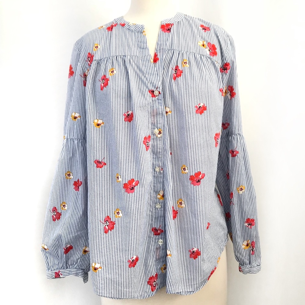 Old Navy Striped Floral Print Button Down Shirt